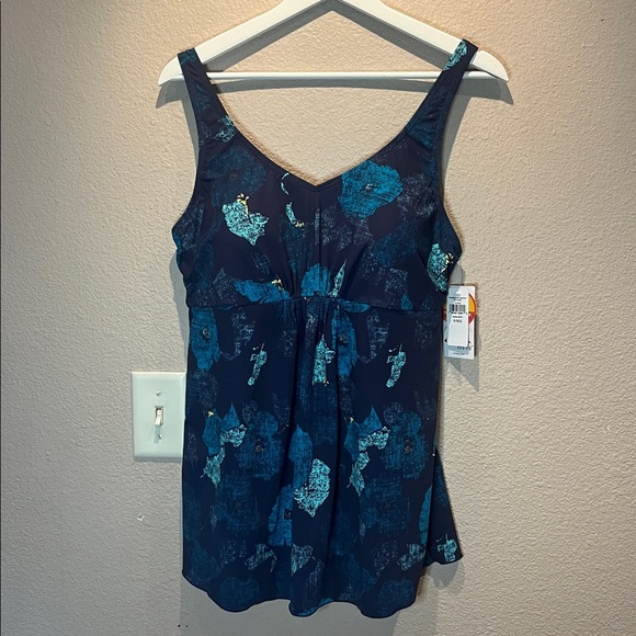 New L.L. Bean Women’s Tankini Top Navy Blue Sea Glass Soft Drape Size 16 NWT - Picture 2 of 11